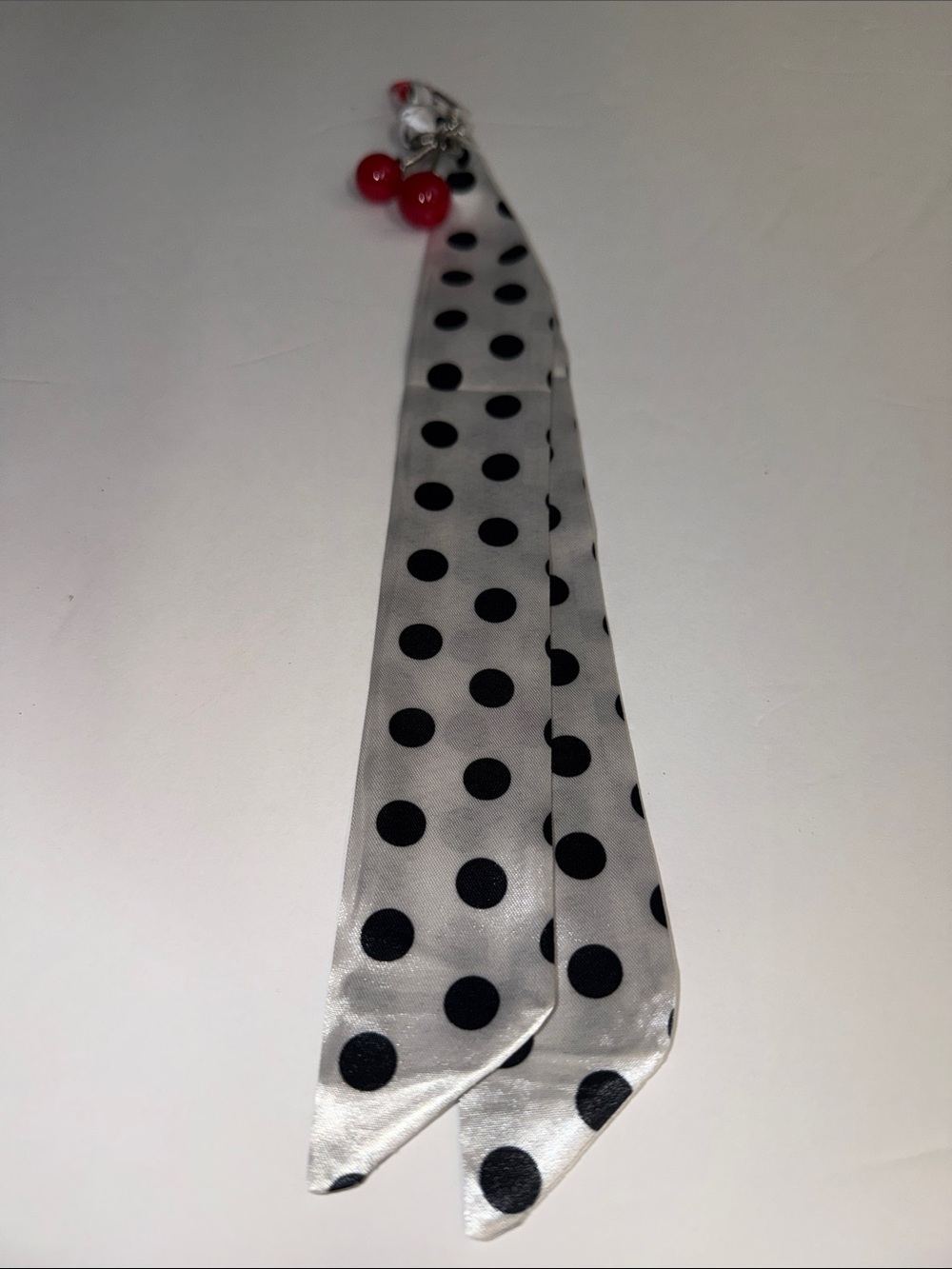 Polka Dot Ribbon Key/ Card Holder Charm in Black and White with Red Accent